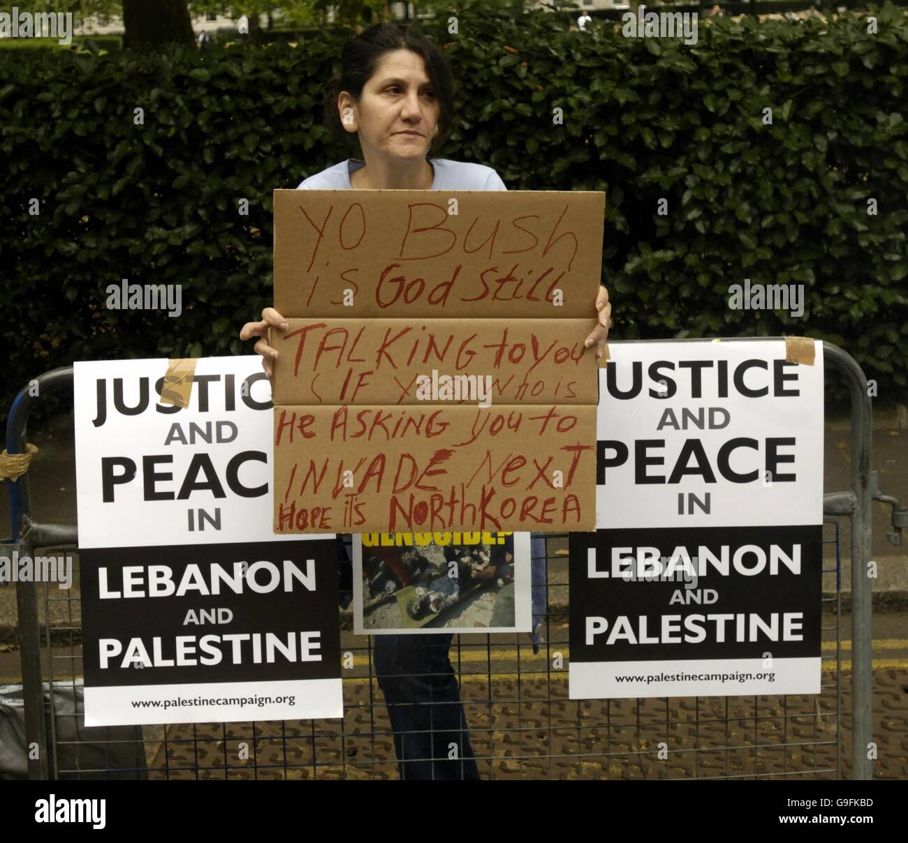 The Friends of Lebanon demonstrate outside the United States` Embassy